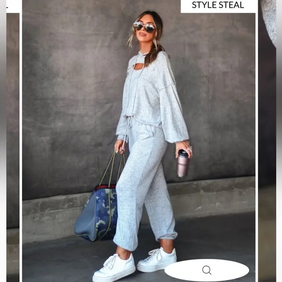 🆕 VICI: 2-PIECE HUDSON BRUSHED COZY POCKETED SWEATER & JOGGERS (HEATHER GREY) - Picture 1 of 1